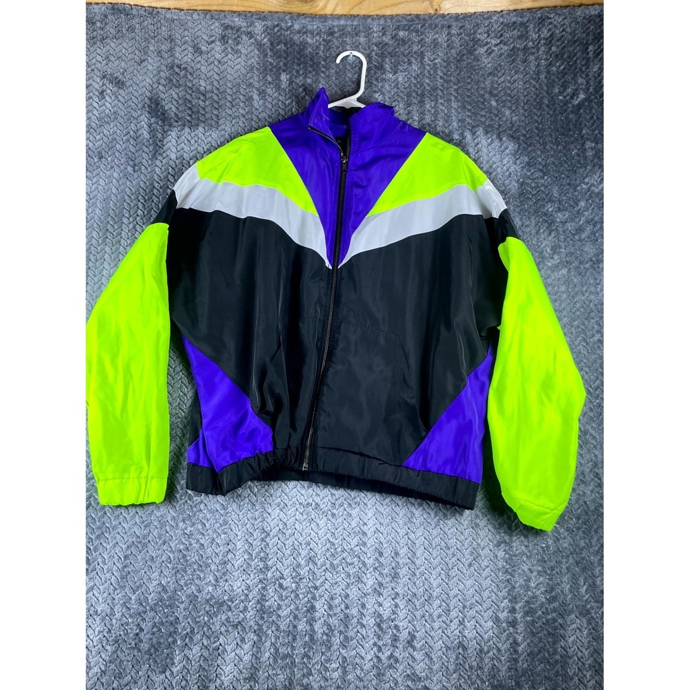 Forever 21 Windbreaker Jacket Womens Large Multicolor Waterproof Lined Full Zip